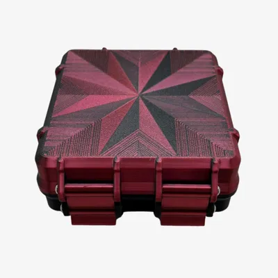 Red 25-count vial box with starburst lid